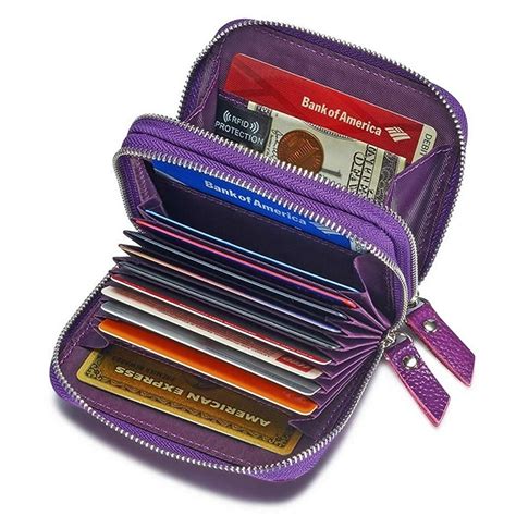 Womens Leather Credit Card Holder Wallet RFID Blocking Wallet 